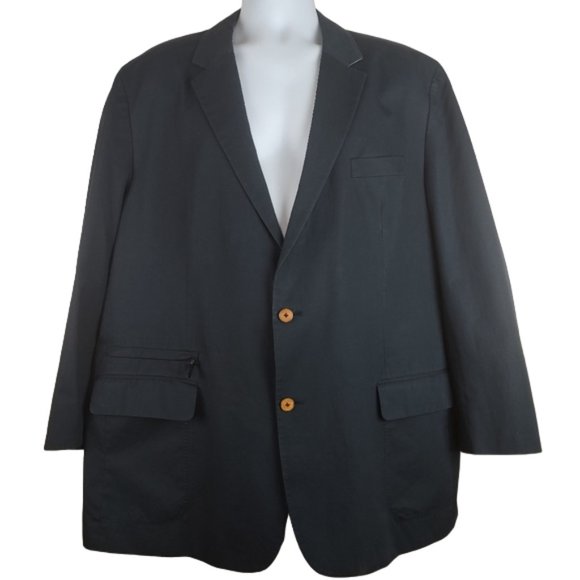 Robert Graham Sport Coat/Blazer Lined Notch Lapel 2 Button Zip Pocket Navy Blue